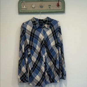 Vintage 90s Requirements Woman Blue and Black Plaid Shirt long sleeve 3x plus